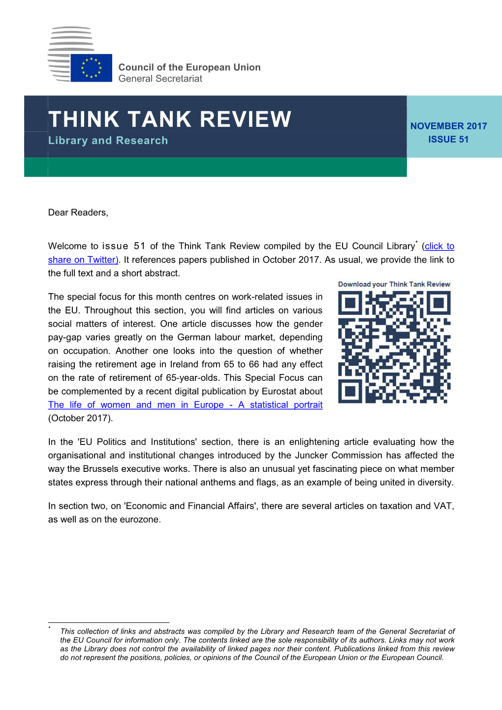 Think Tank Review November 2017