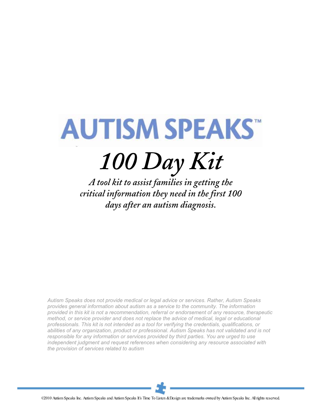 Autism Speaks™ 100 Day Kit