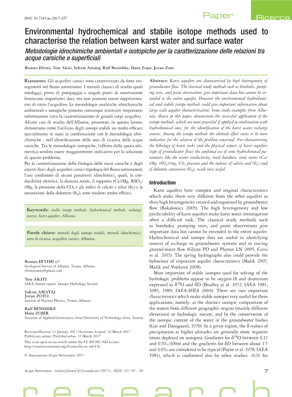 Environmental Hydrochemical and Stabile Isotope Methods Used To