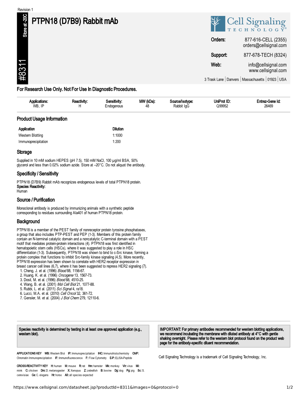 PTPN18 (D7B9) Rabbit Mab A