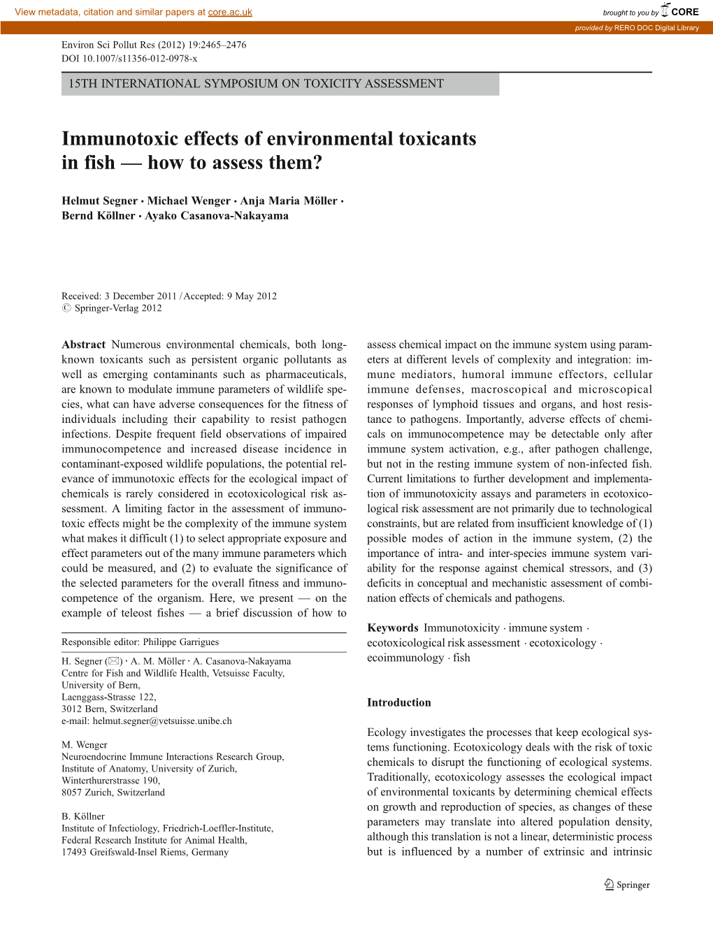 Immunotoxic Effects of Environmental Toxicants in Fish — How to Assess Them?