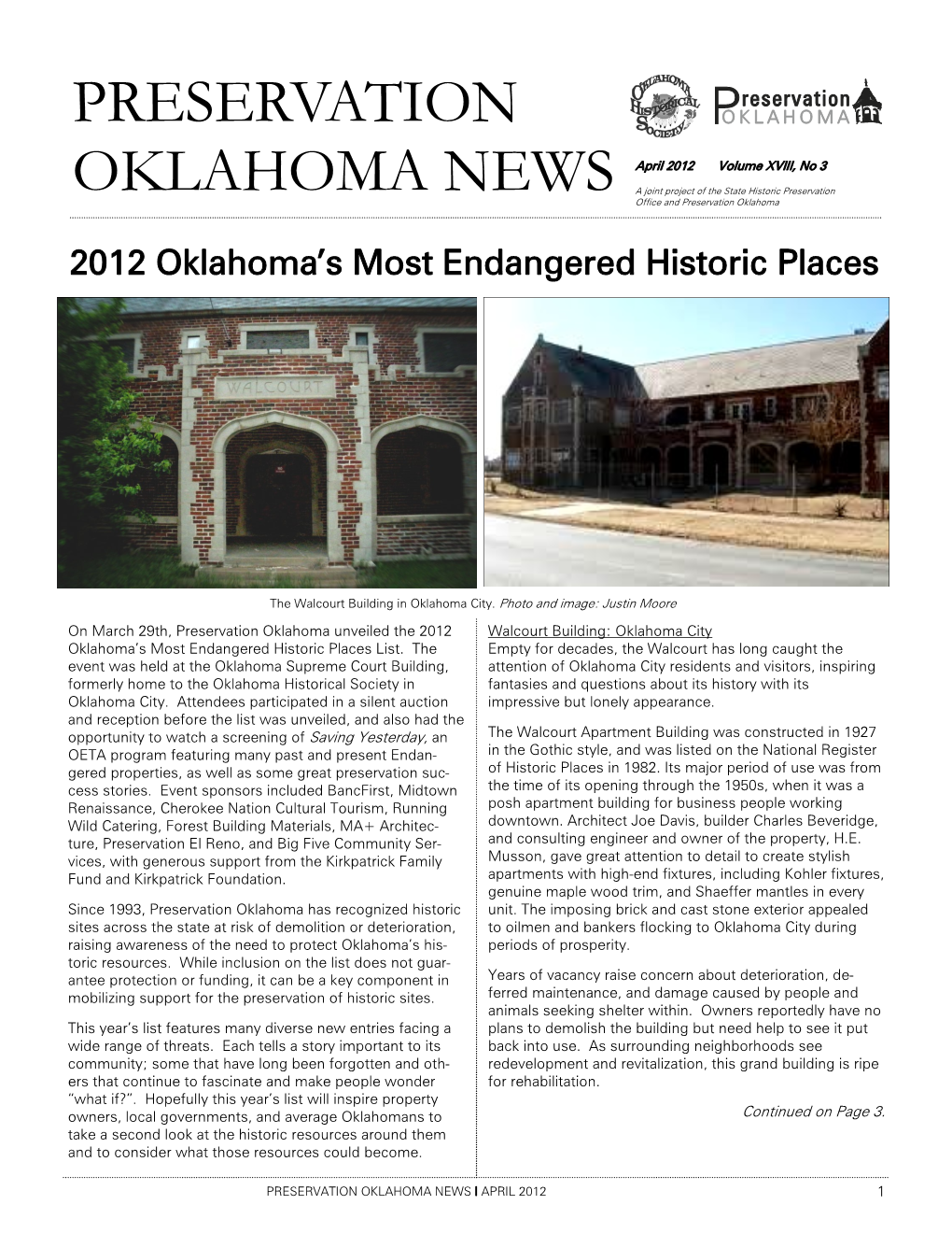 PRESERVATION OKLAHOMA NEWS L APRIL 2012 1 Update on Tax Credit Task Force