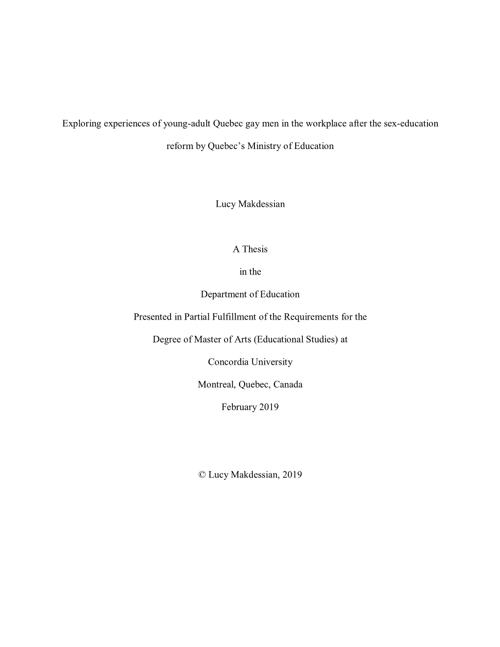 Exploring Experiences of Young-Adult Quebec Gay Men in the Workplace After the Sex-Education Reform by Quebec's Ministry of Ed