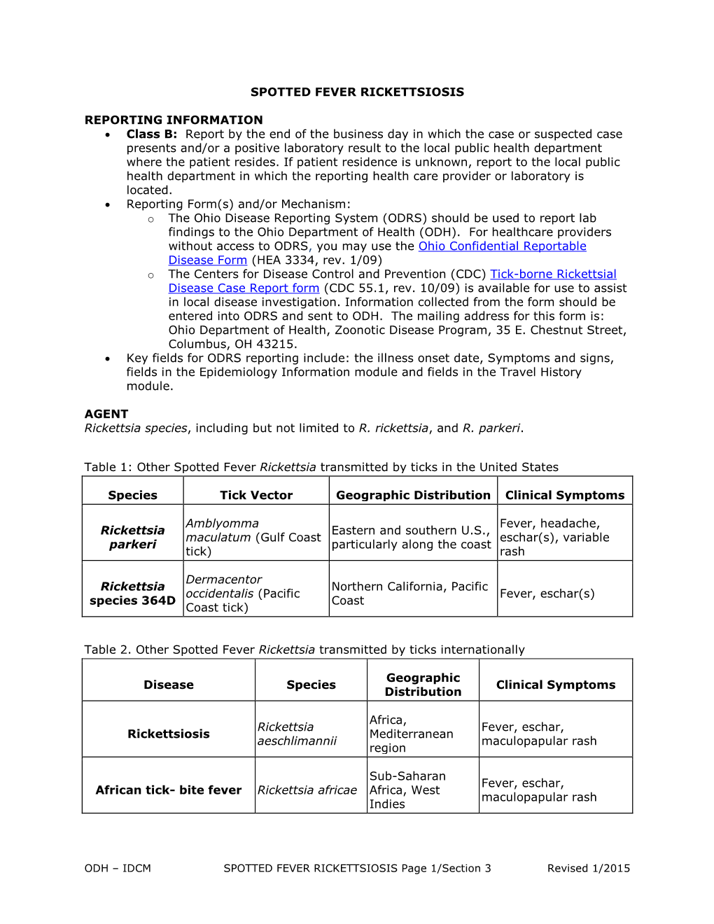 IDCM Section 3: Spotted Fever Rickettsiosis