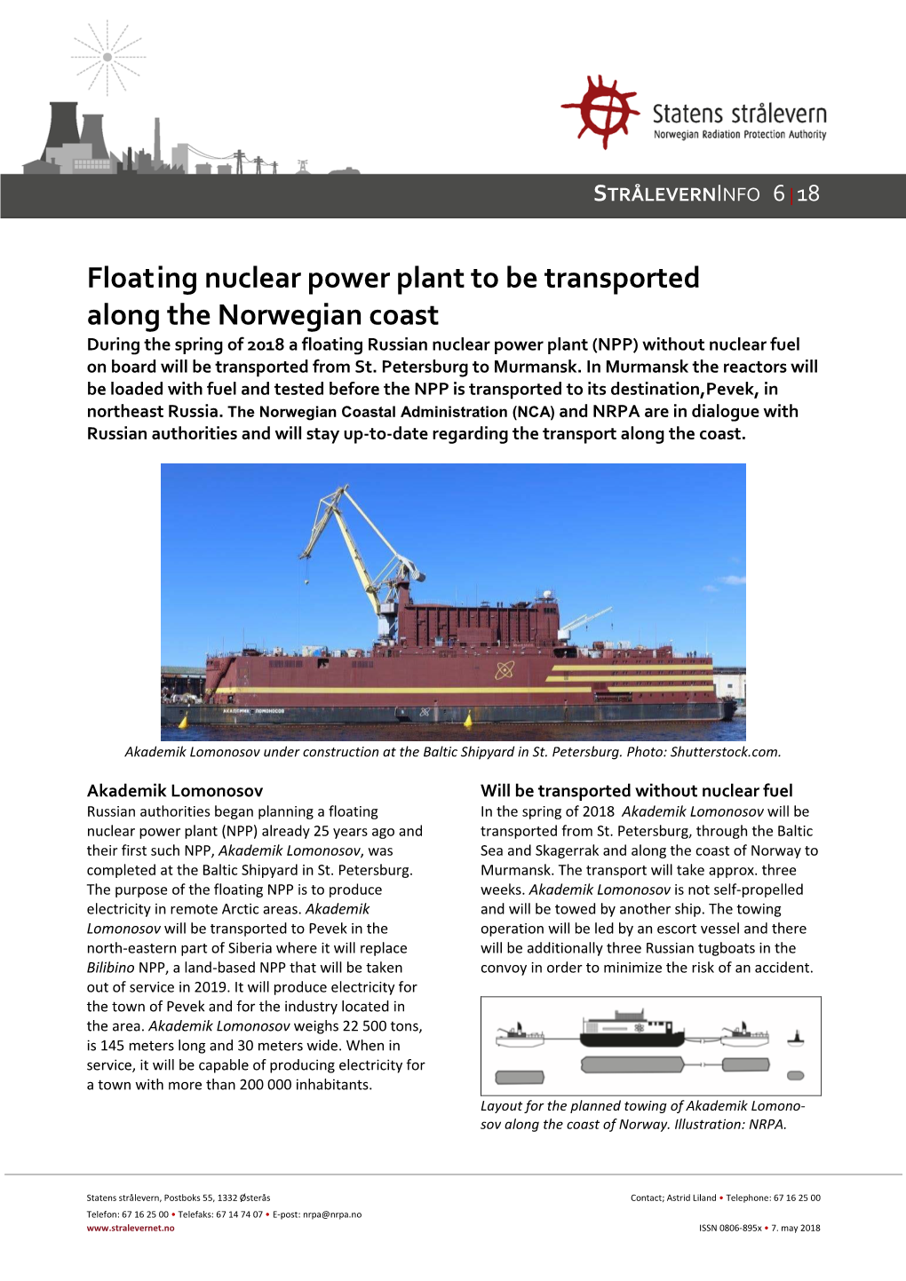 Floating Nuclear Power Plant to Be Transported Along the Norwegian