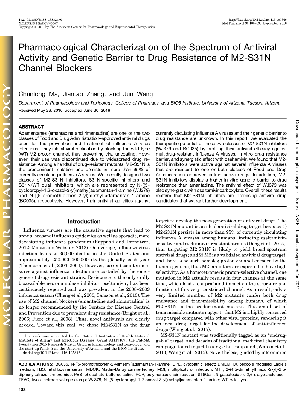 Pharmacological Characterization of the Spectrum of Antiviral Activity and Genetic Barrier to Drug Resistance of M2-S31N Channel Blockers