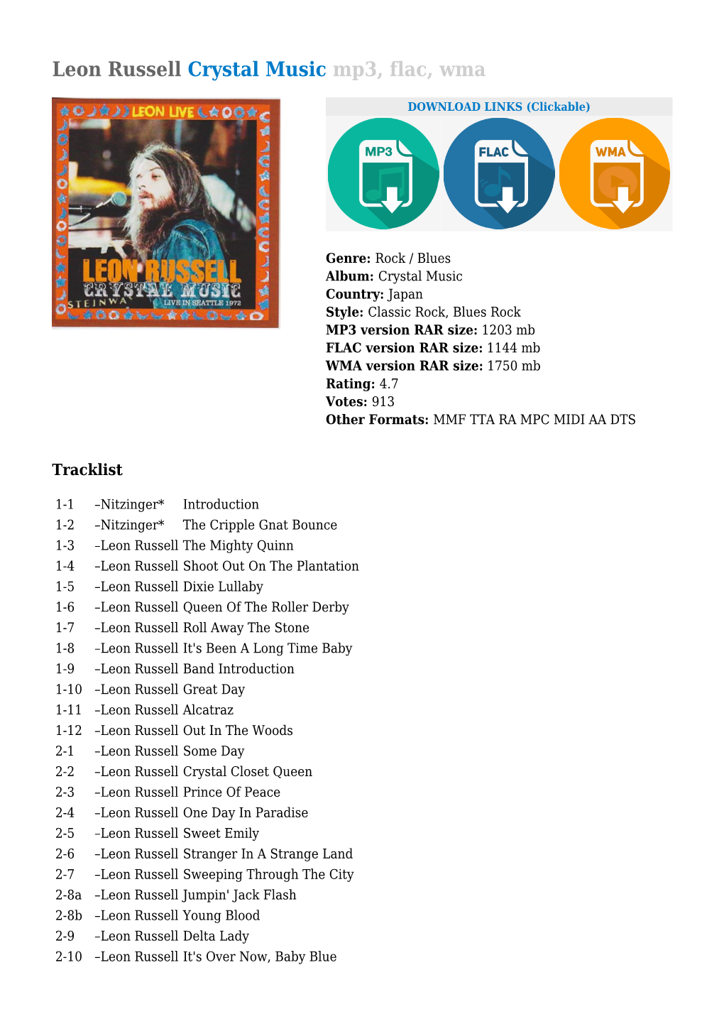 Leon Russell Crystal Music Mp3, Flac, Wma