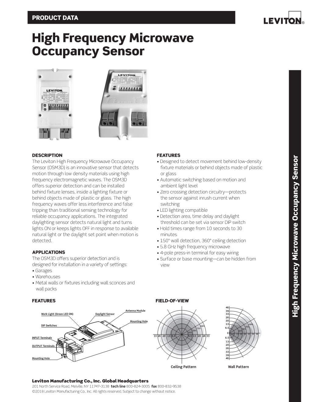 High Frequency Microwave Occupancy Sensor