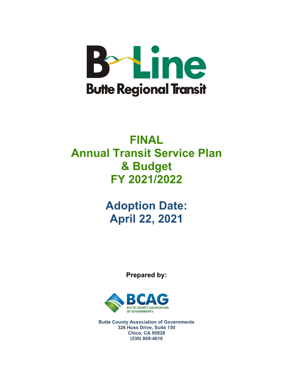 Butte Regional Transit 2021-22 Annual Service Plan and Budget