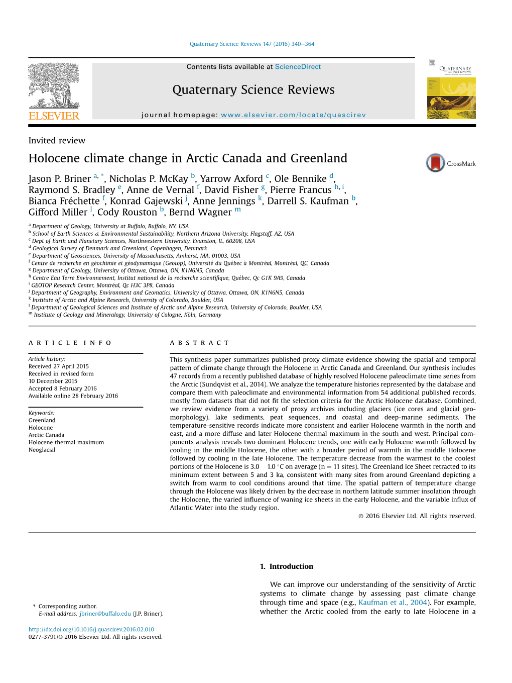 Holocene Climate Change in Arctic Canada and Greenland