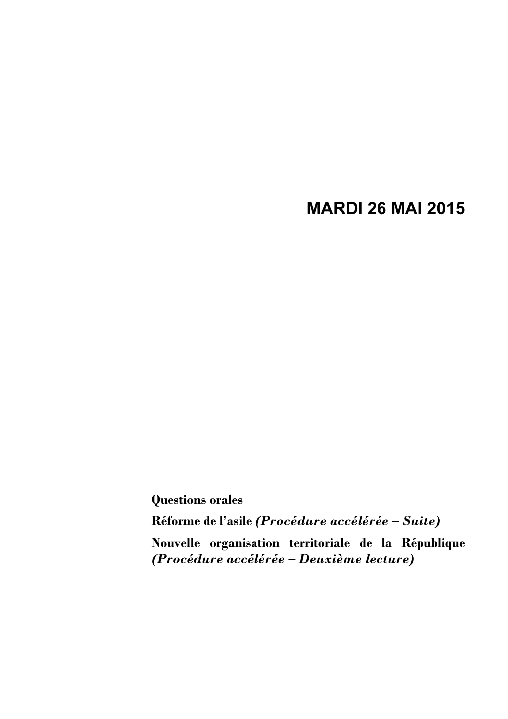 Mardi 26 Mai 2015