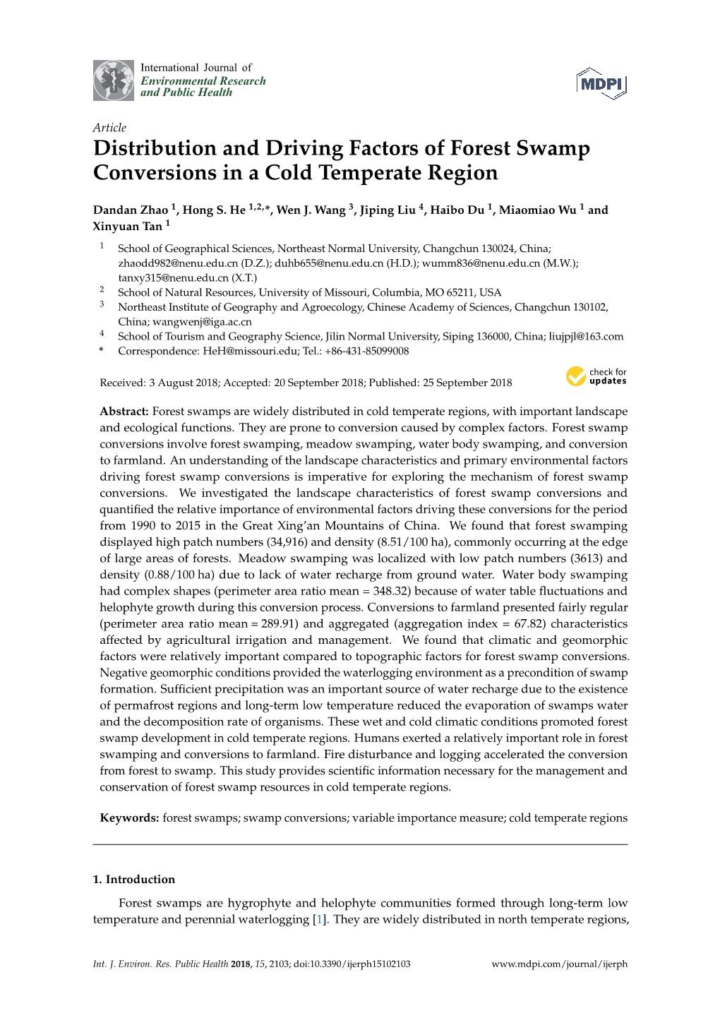 Distribution and Driving Factors of Forest Swamp Conversions in a Cold Temperate Region