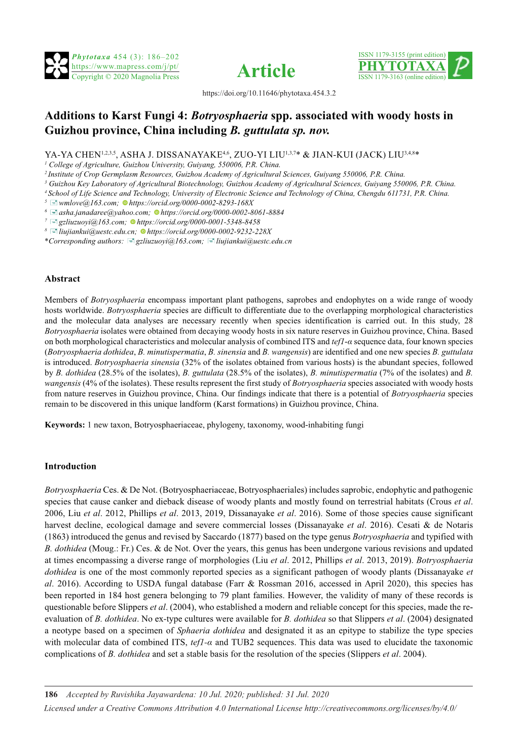 Botryosphaeria Spp. Associated with Woody Hosts in Guizhou Province, China Including B