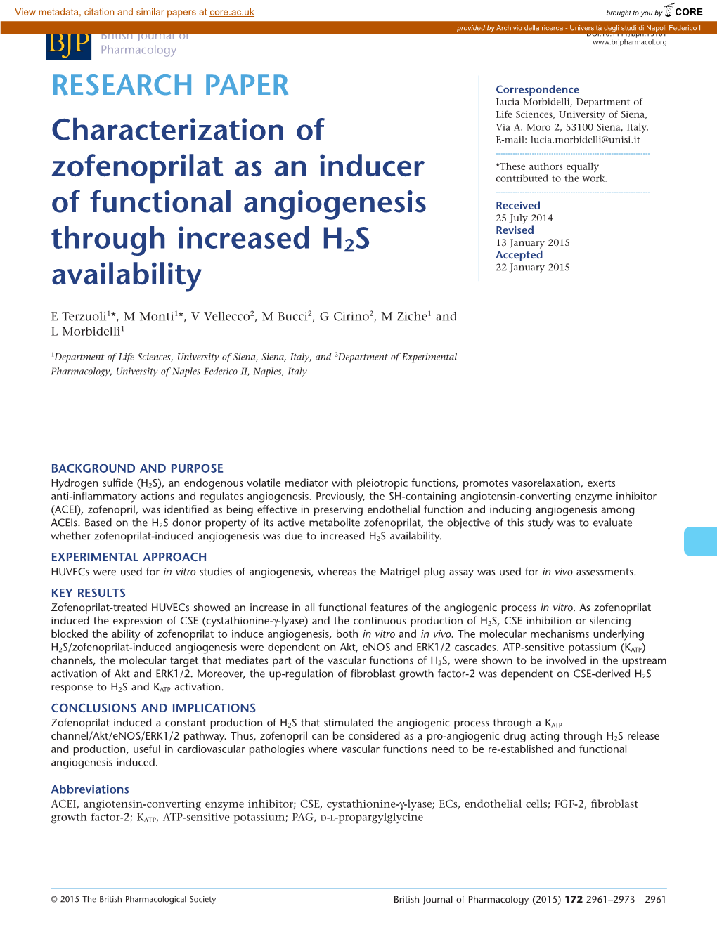 Characterization of Zofenoprilat As an Inducer of Functional Angiogenesis