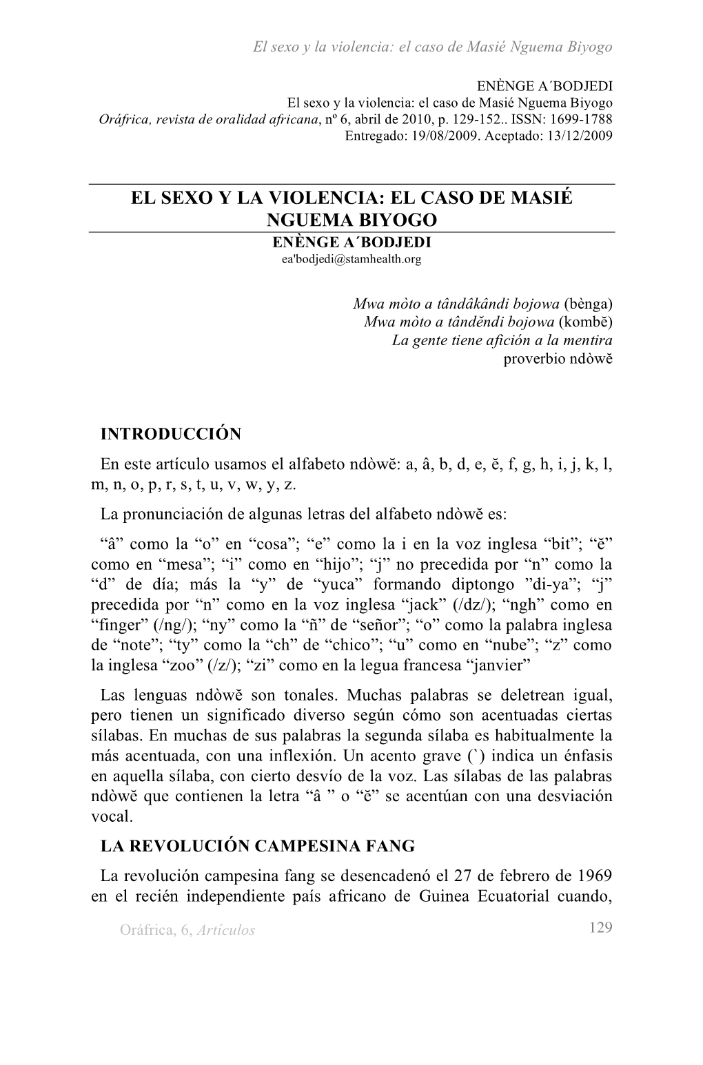 El Sexo Y La Violencia: El Caso De Masié Nguema Biyogo