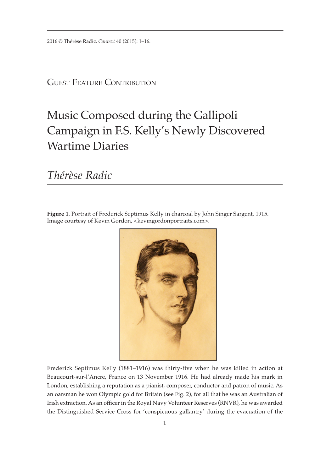 Music Composed During the Gallipoli Campaign in F.S. Kelly's Newly