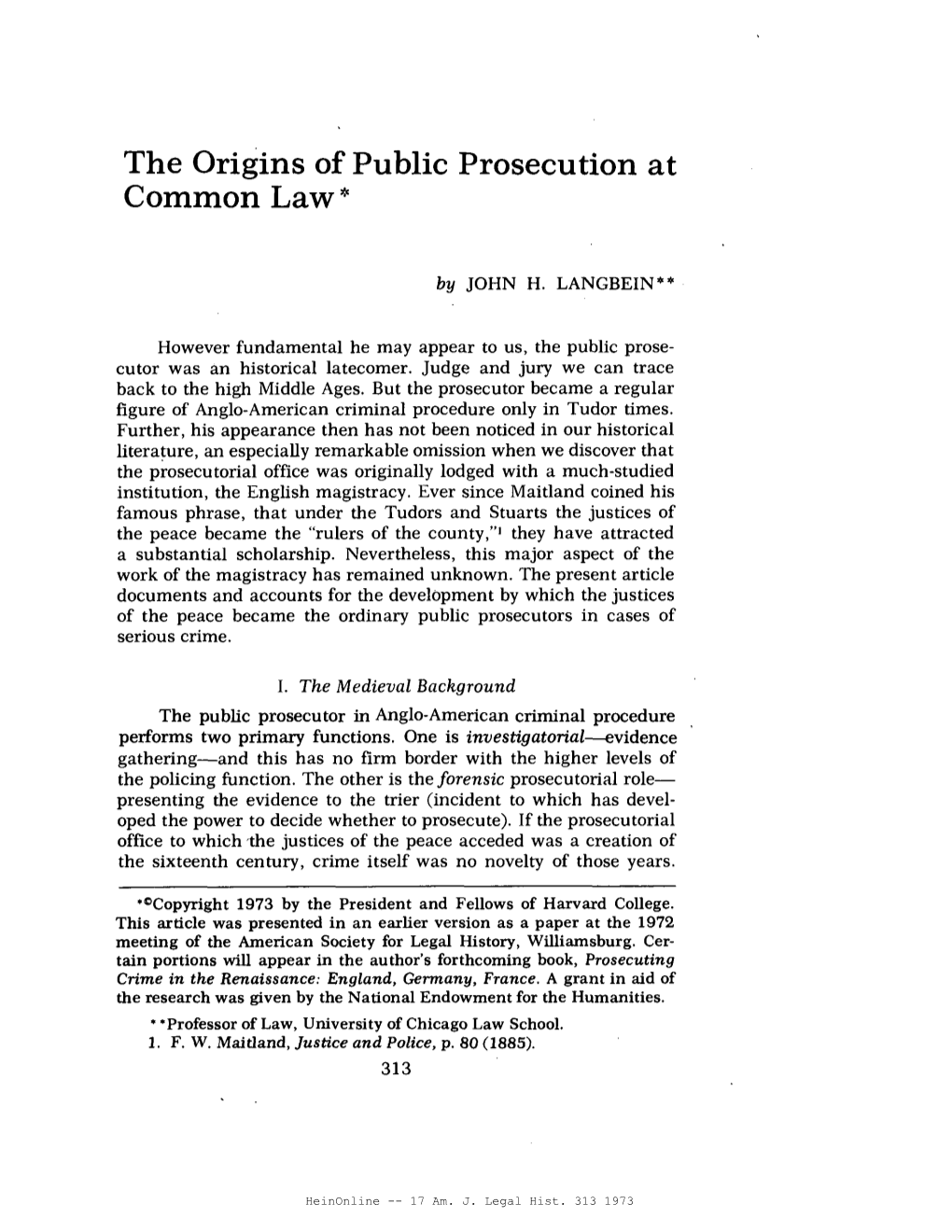 The Origins of Public Prosecution at Common Law*