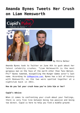 Amanda Bynes Tweets Her Crush on Liam Hemsworth