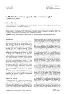 Soil Fertilization Enhances Growth of the Carnivorous Plant Genlisea Violacea