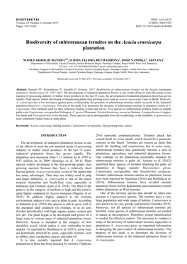 Biodiversity of Subterranean Termites on the Acacia Crassicarpa Plantation