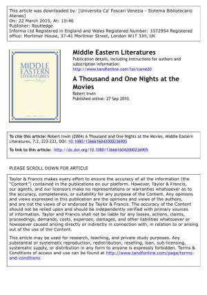 Middle Eastern Literatures a Thousand and One Nights at The