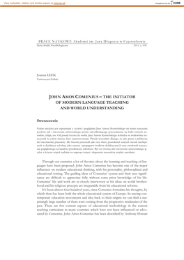 John Amos Comenius – the Initiator of Modern Language Teaching and World Understanding