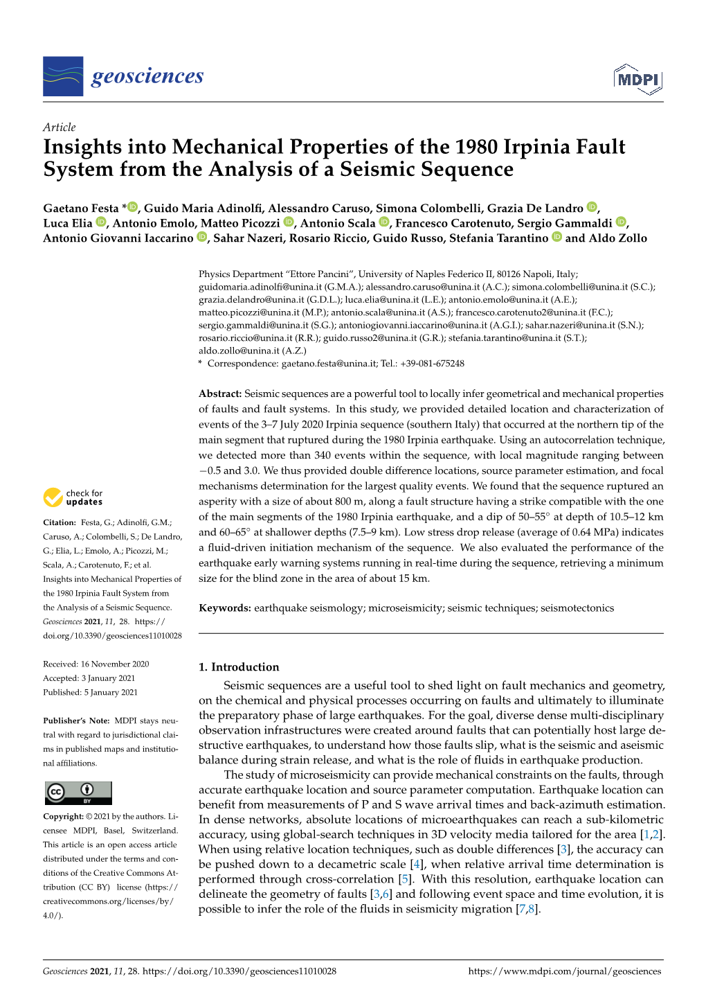 Insights Into Mechanical Properties of the 1980 Irpinia Fault System from the Analysis of a Seismic Sequence