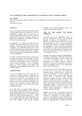 Status Report of Ihra Compatibility and Frontal Impact Working Group