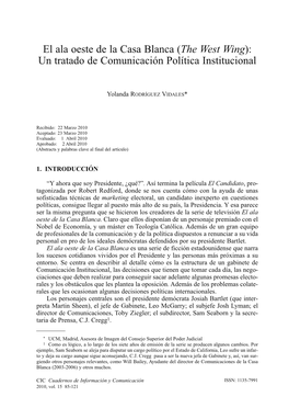 (The West Wing): Un Tratado Sobre Comunicación Política Institucional
