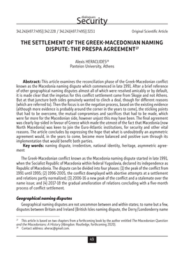 The Settlement of the Greek-Macedonian Naming Dispute: the Prespa Agreement27