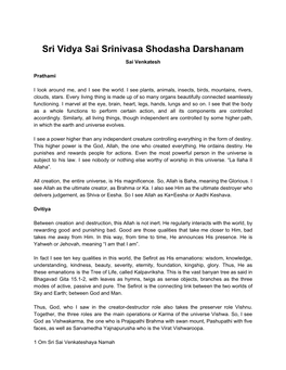 Sri Vidya Sai Srinivasa Shodasha Darshanam