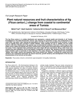 Plant Natural Resources and Fruit Characteristics of Fig (Ficus Carica L.) Change from Coastal to Continental Areas of Tunisia