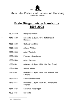 Erste Bürgermeister Hamburgs 1507-2008