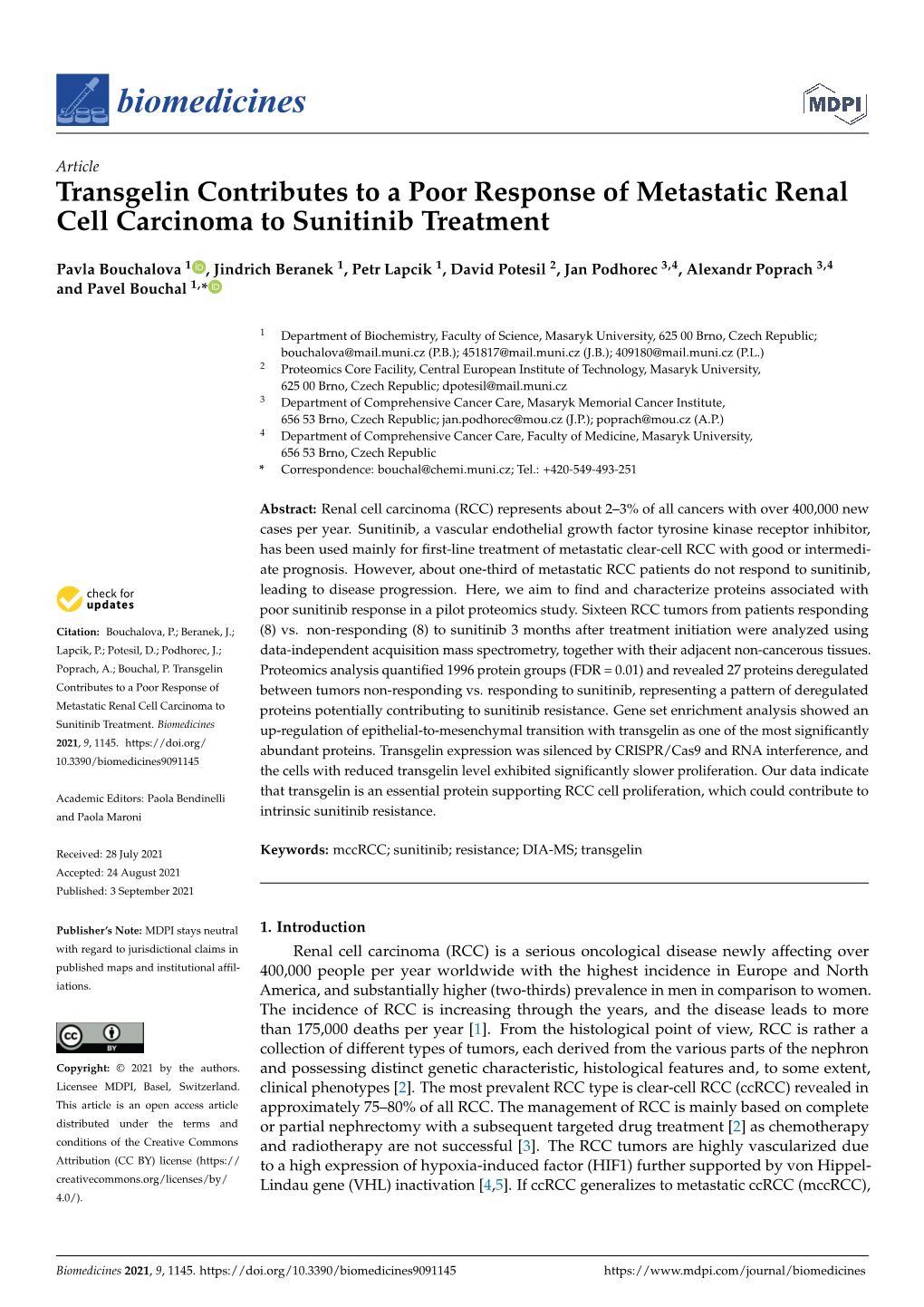 Transgelin Contributes to a Poor Response of Metastatic Renal Cell Carcinoma to Sunitinib Treatment