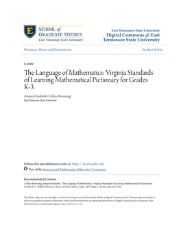 Virginia Standards of Learning Mathematical Pictionary for Grades K-3. Amanda Rashelle Collins-Browning East Tennessee State University