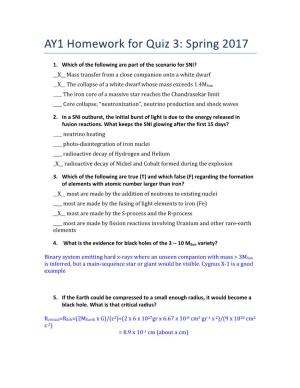 AY1 Homework for Quiz 3: Spring 2017