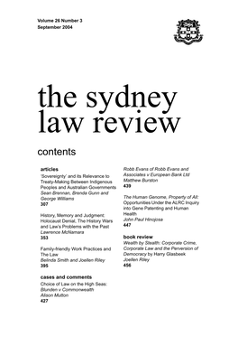 The Sydney Law Review Contents