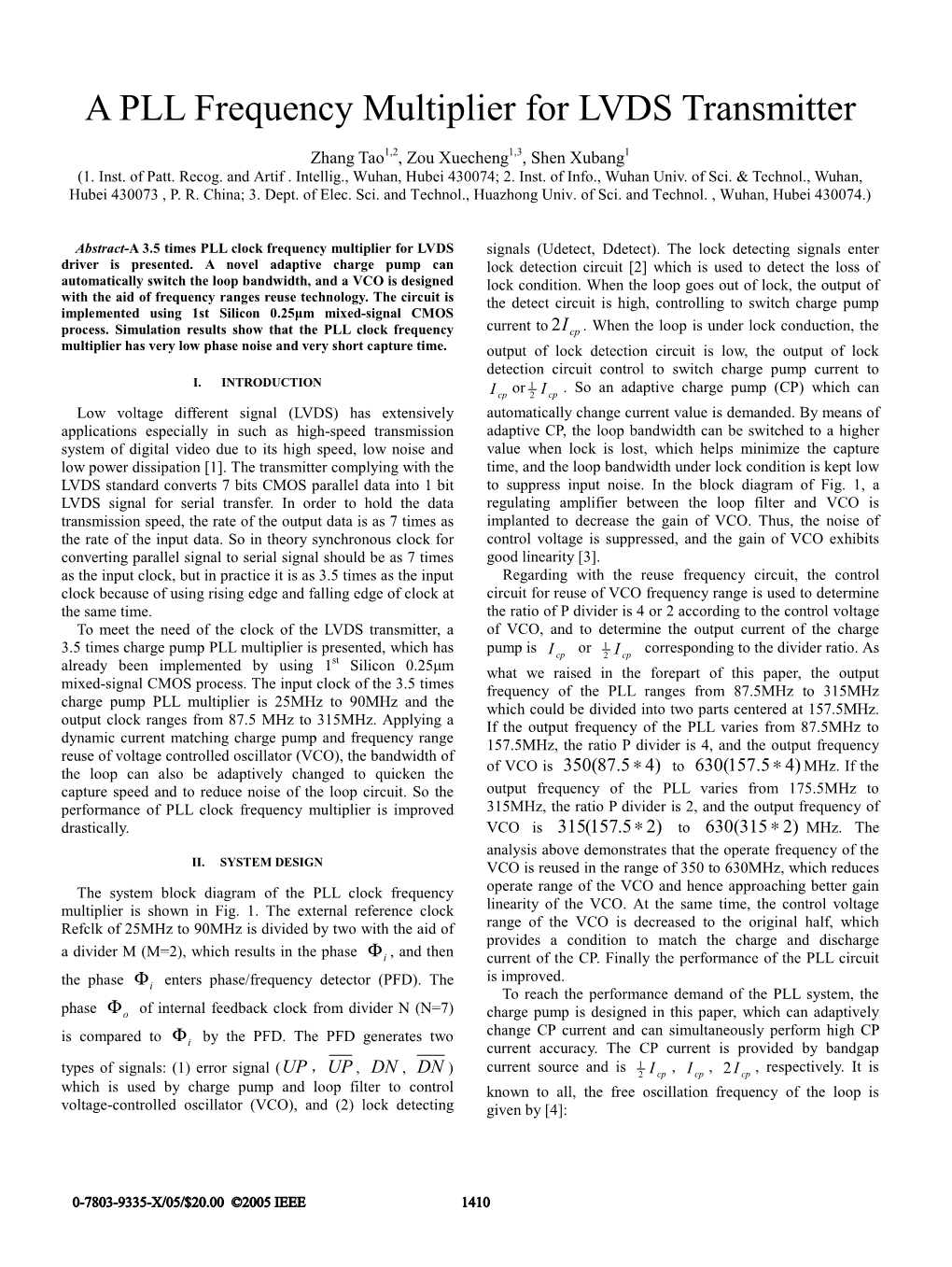 A PLL Frequency Multiplier for LVDS Transmitter