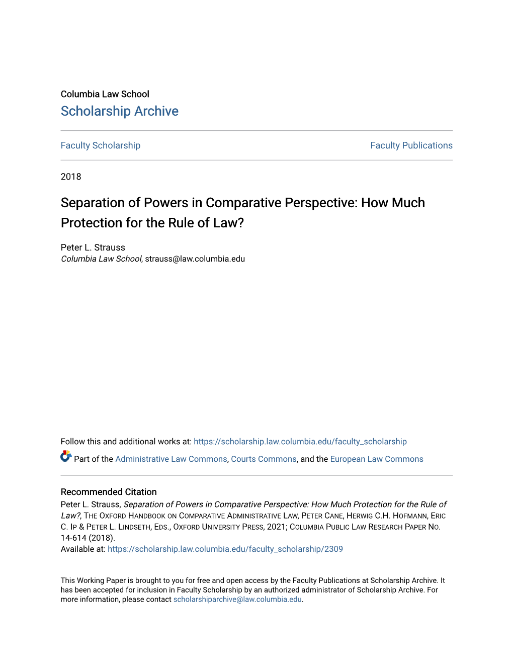 Separation of Powers in Comparative Perspective: How Much Protection for the Rule of Law?