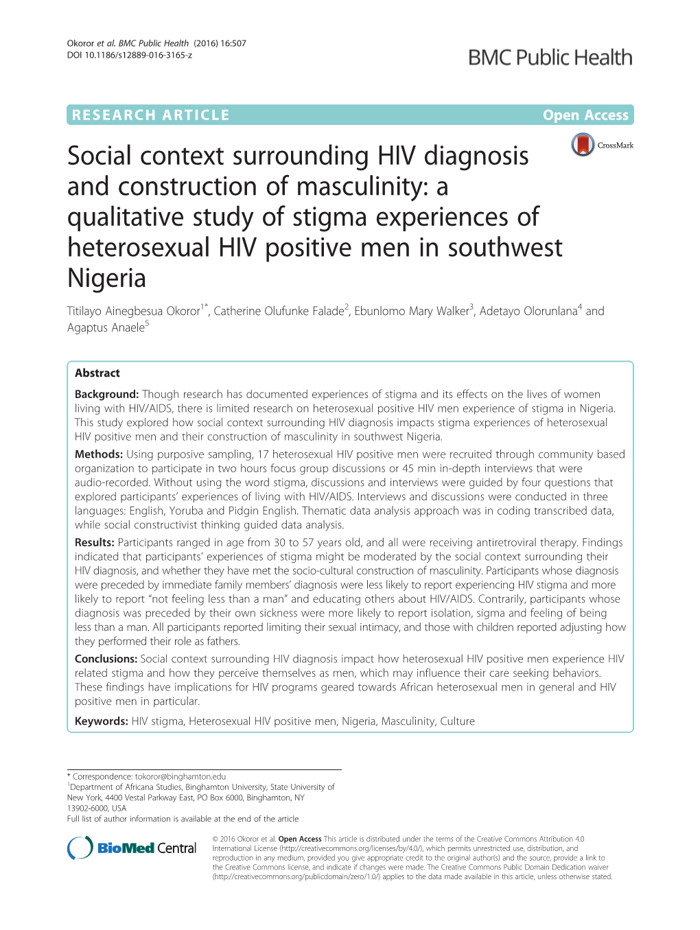 Social Context Surrounding HIV Diagnosis and Construction Of