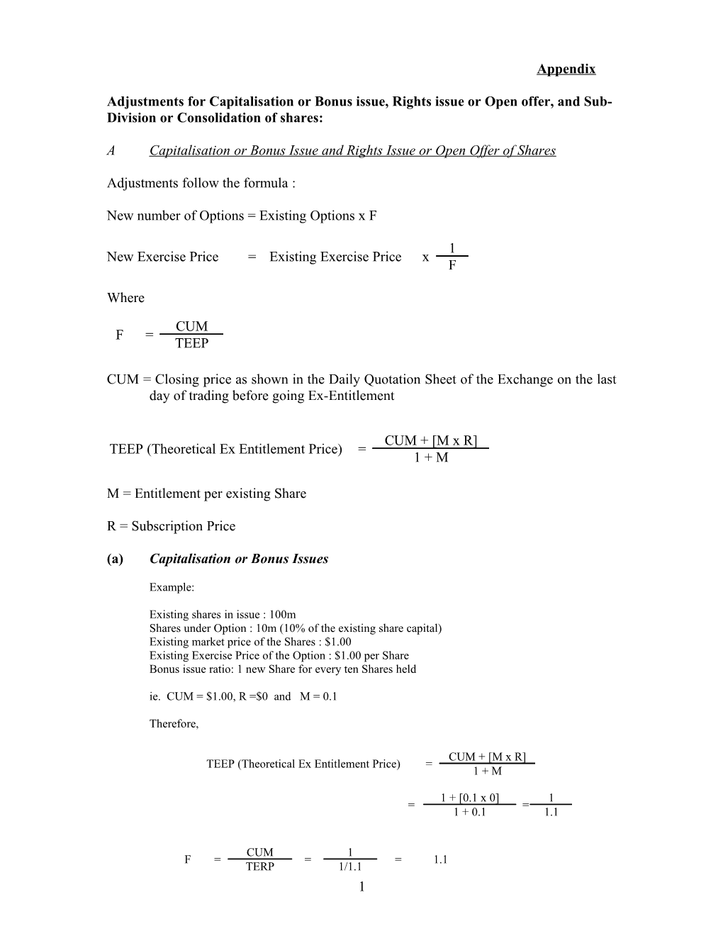 A Capitalisation Or Bonus Issue and Rights Issue Or Open Offer of Shares