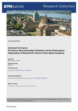 Inherited Territories the Glarus Alps Knowledge Validation and the Genealogical Organization of Nineteenth-Century Swiss Alpine Geognosy