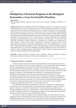 Multiplicity of Research Programs in the Biological Systematics