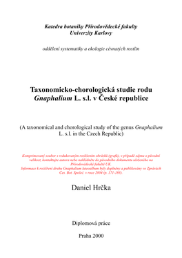 Taxonomicko-Chorologická Studie Rodu Gnaphalium L. S.L. V České Republice