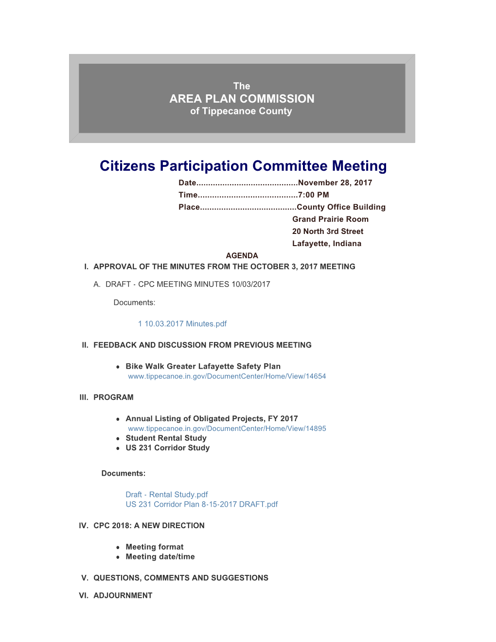 Citizens Participation Committee Meeting Date