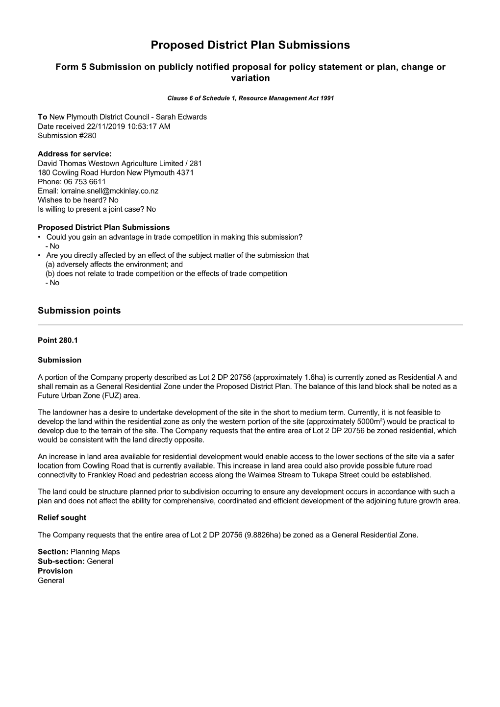 Proposed District Plan Submissions