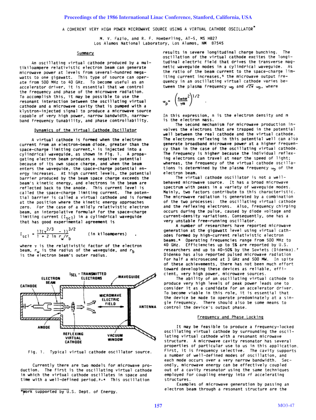 MO3-47 Proceedings of the 1986 International Linac Conference, Stanford, California, USA Cavity Klystron and the Magnetron