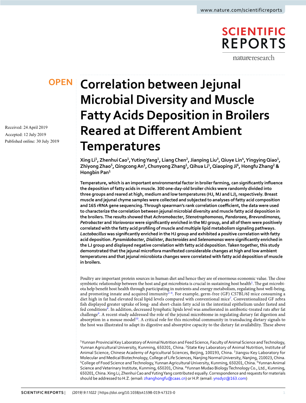 Correlation Between Jejunal Microbial Diversity and Muscle Fatty Acids
