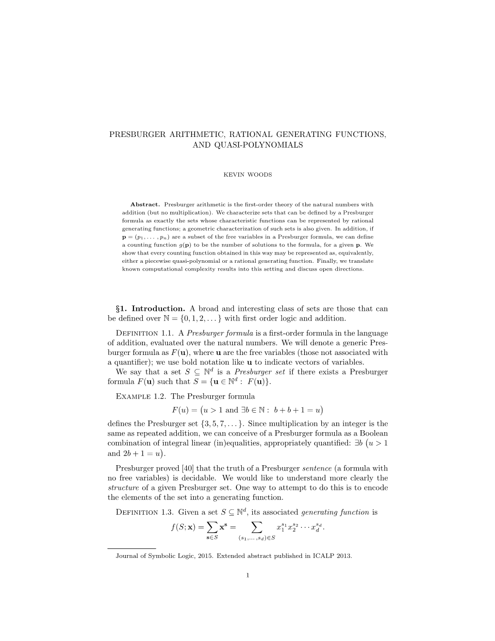 Presburger Arithmetic, Rational Generating Functions, and Quasi-Polynomials