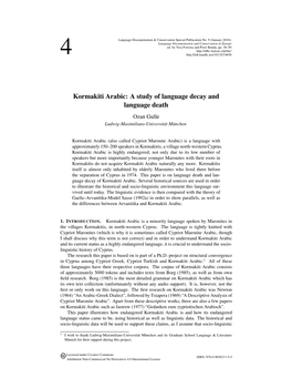 Kormakiti Arabic: a Study of Language Decay and Language Death Ozan Gulle Ludwig-Maximilians-Universität München